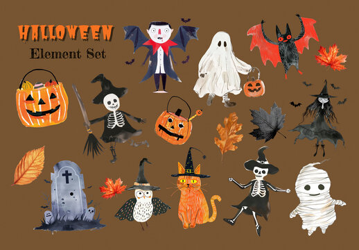 Spooky Halloween Illustration Set Element Set