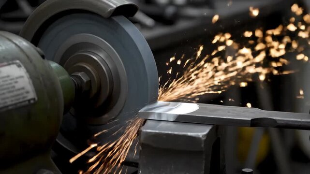 Factory grinding wheels grind metal images, sparks fly from metal cutting