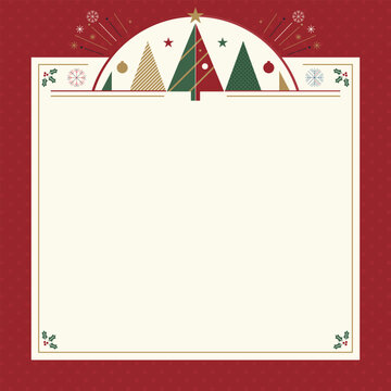 Christmas square frame template with abstract element geometric forms modern retro style blank space.