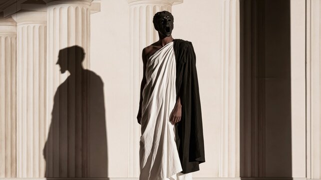 Greek Tragedy Chorus Leader in a Mask and Flowing Robe