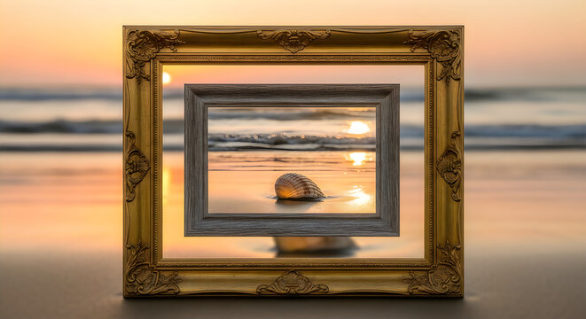 Mysterious figure framed by an ornate golden picture frame against a pixelated background