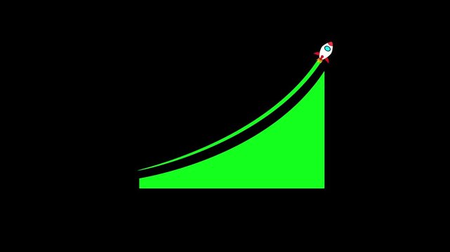 Financial analysis animation with rocket growth on business success graph.Rocket launching from graph showing business growth on black background animated 4K stock video.