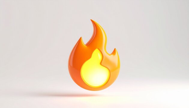 Modern 3D Fire Icon with Smooth Plastic Material