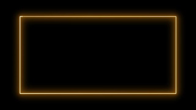 Fire neon light rectangle frame loop animated background golden color neon square frame overlay line animation. glowing neon square rectangle picture frame icon video 4k,