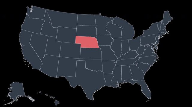 Nebraska Flashing Red on US Election Map Animation Alpha 4K