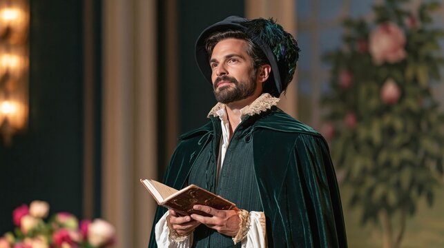 Elizabethan Lover with a Sonnet Book and a Velvet Cape
