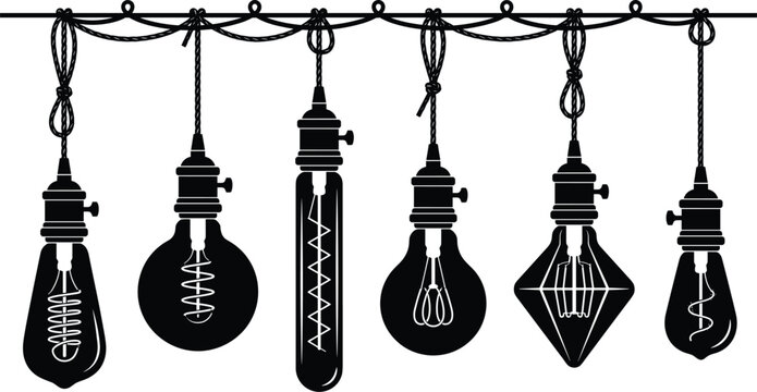 Hanging Vintage Edison Light Bulbs Silhouette Garland