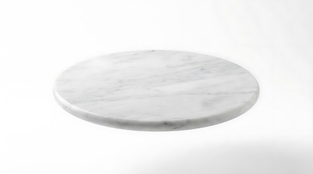 Round white marble board isolated on white background.