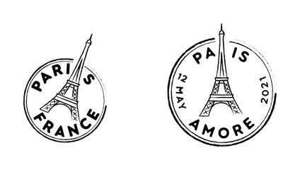 2 つのビンテージ スタイル パリ フランス エッフェル塔ゴム印のセット