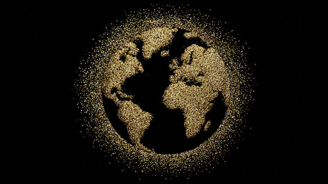 Golden Particle Earth Globe on Black Background
