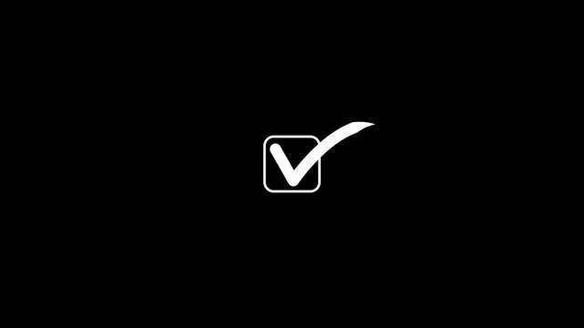 Tick mark animated on the ellipse box. fill in the box, successful symbol, check mark, tick mark.animation in black background, 4k video.