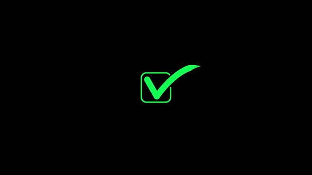 Tick mark animated on the ellipse box. fill in the box, successful symbol, check mark, tick mark.animation in black background, 4k video.