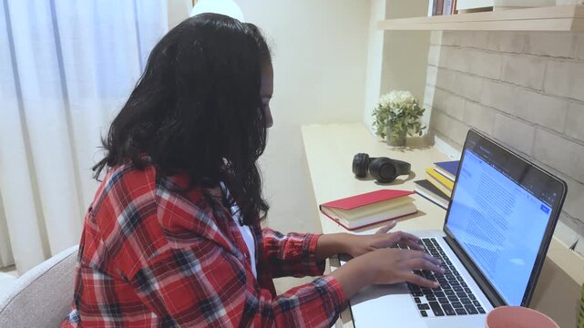 Woman Typing Plant Macbook Journal