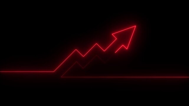 Abstract neon arrow business graph chart icon animation background. Market Recovery Concept. Successful growth trend Green line graph going up,motion animate 4k video.