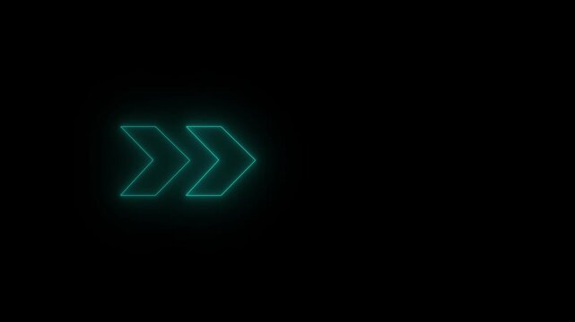 Neon glowing concept neon arrow icon, arrows indicates the direction of the overlay video layer. and looping neon line arrow icon animation 4k.