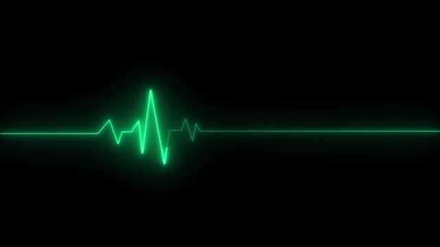 Neon ecg line animation video on black background. Heart beat. Electrocardiogram. One pulse line. ECG heartbeat monitor, ECG monitor, Heart beating and pumping, medical abstract animation 4k.