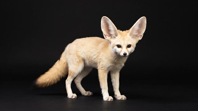 Fennec Fox Standing Still on Black Background