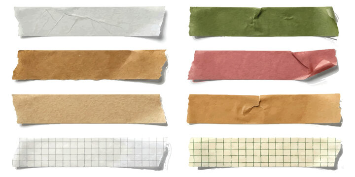Set of colorful adhesive tape strips and masking tape pieces for scrapbooking and decoration