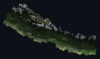 Nepal Shaded Relief Map. Hillshaded physical terrain map illustration. Nepal elevation, topography, and landforms. © Eugene Ga