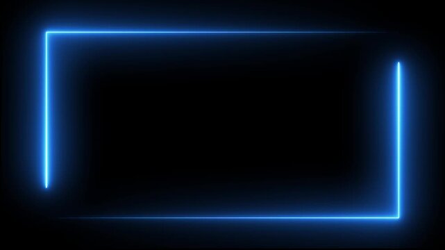 Abstract neon studio background, rectangular frame made of two moving neon lights overlay, seamless concert wall neon gradient web animation 4k video.