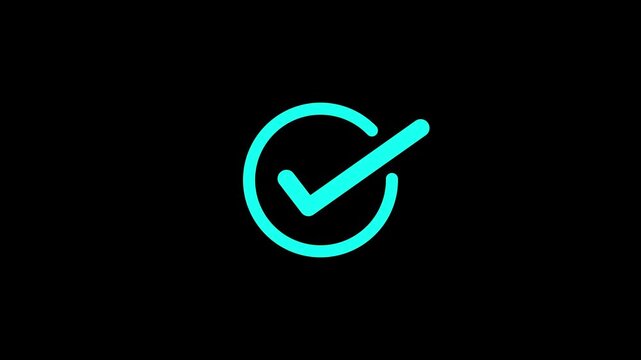 blue check mark on black background, checkmark animation symbol, yes approve choice, approved tick mark, verified symbol, yes icon,on alpha transparent background.