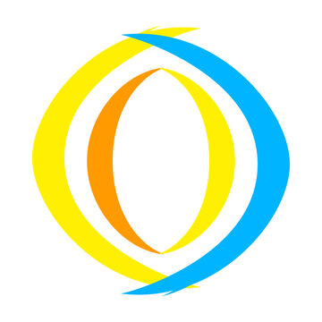 Abstract Circular Logo with Yellow and Blue Interlocking Shapes