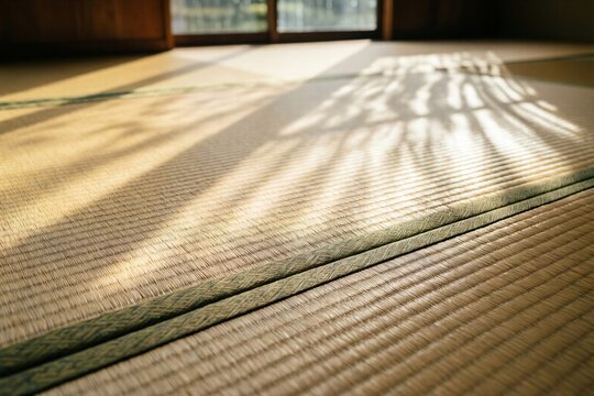 Close up of traditional tatami mat texture with patterned border