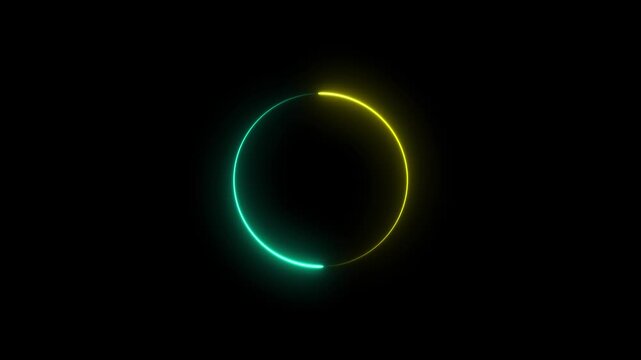 Glowing neon circle frame animation on black background. Neon Circle lights background Loop able. neon circle glows in the dark animation concept