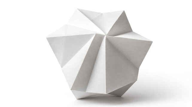 Minimalist white paper origami flower geometric sculpture on light background abstract 3d rendering