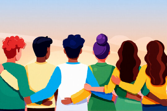 Diverse Friends Standing Together With Arms Around Each Other