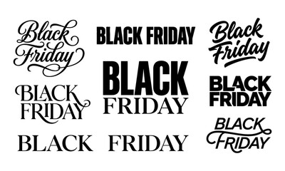 Fototapeta premium Black Friday Typography Collection with Modern Hand Lettering and Bold Promotional Text Designs