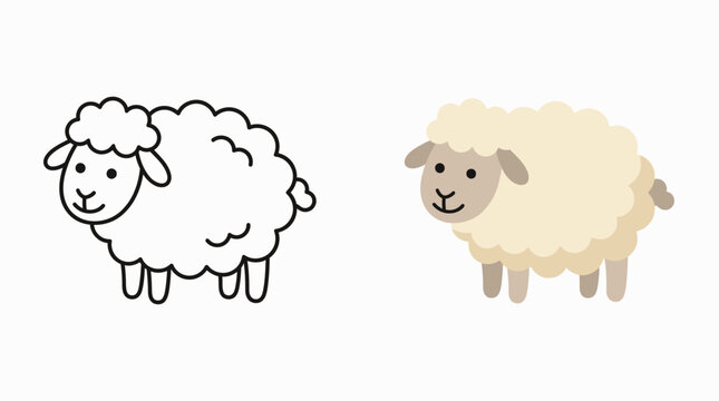 Cream sheep and line art lamb icons collection.