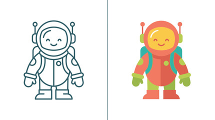 Naklejka premium Cute Astronaut Icon and Flat Design Character