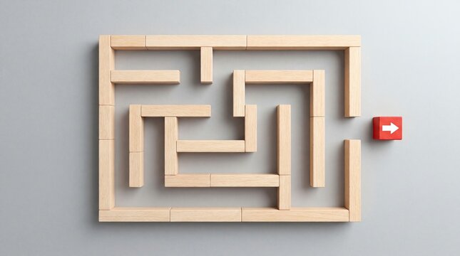 Wooden Maze with Red Arrow - Solution and Strategy Concept