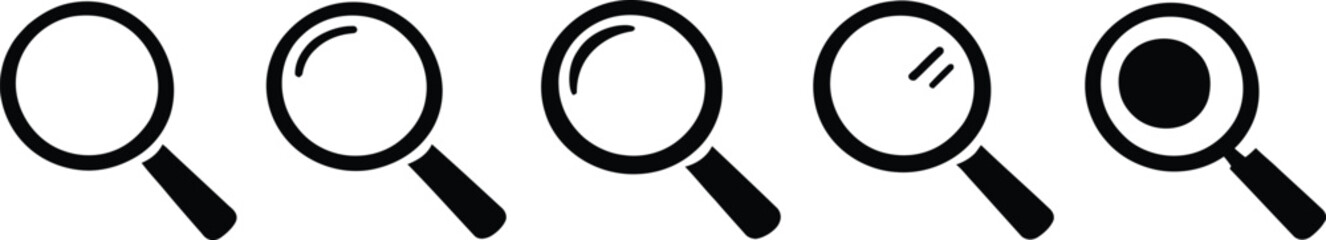 Magnifying glass search icon vector set featuring zoom and find symbols for website UI and app navigation © Shafi Ullah
