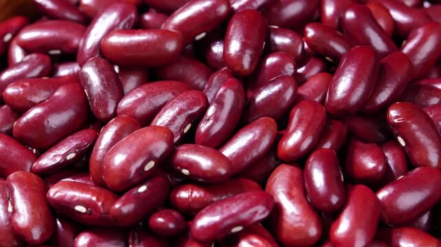 Dried red beans in a wooden bowl