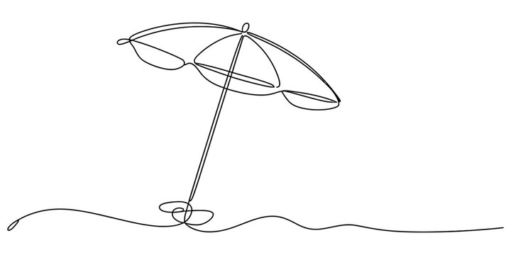 Continuous single line drawing of a beach umbrella on the sand for summer vacation concept Vector, illustration