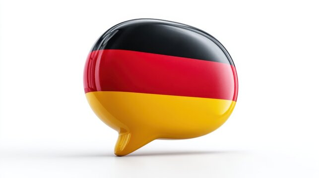Glossy 3D speech bubble with German flag colors on white background