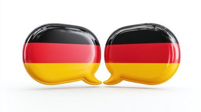 Two glossy German flag speech bubbles facing each other on white background
