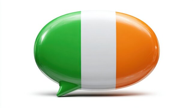 Irish flag speech bubble 3D render on white background concept