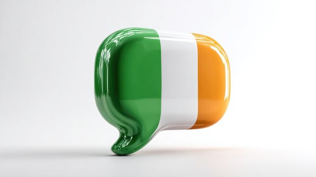 Irish flag speech bubble 3D render glossy chat icon on white background