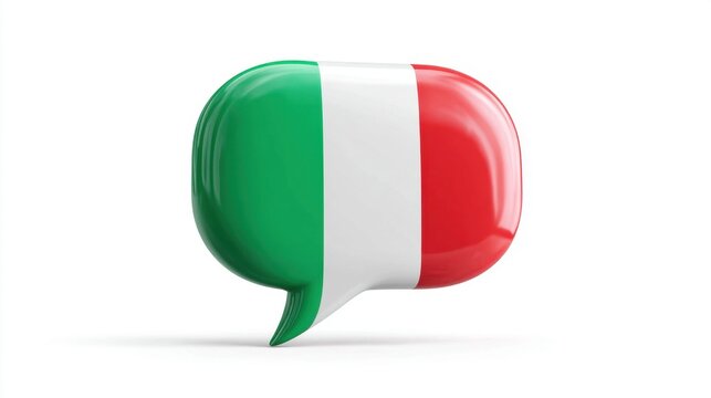 Italian flag speech bubble 3D glossy chat icon on white background