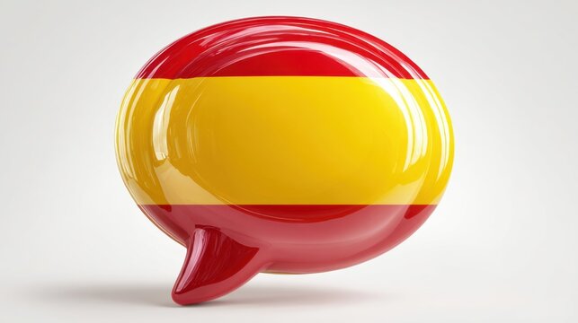 Glossy 3D speech bubble with Spanish flag colors on light background