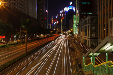 Nighttime light trails on Hong Kong city streets © Pete Niesen Photo