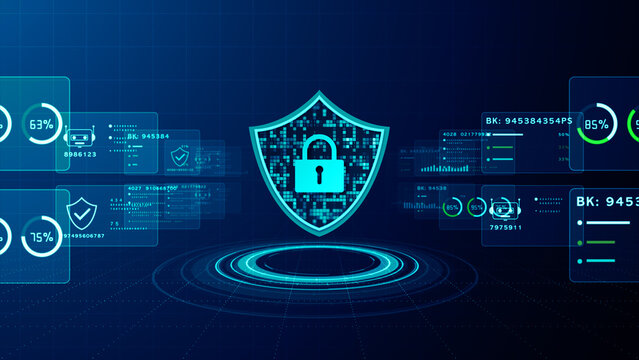 Futuristic Cyber Security Shield Protecting Digital Data And Network Infrastructure With Advanced Encryption Technology And Secure Information Systems, 3d rendering