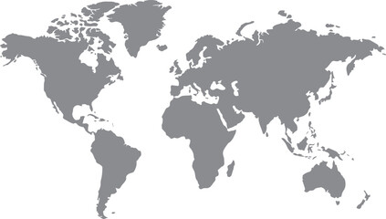 Fototapeta premium Gray World Map Silhouette Vector with Global Continents Isolated on White