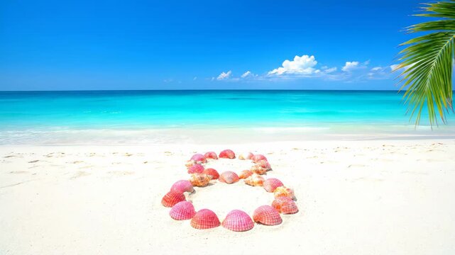 Beach shell digital shape landscape, shell heart-shaped beach landscape