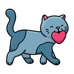 Cute Cat and Heart Cartoon