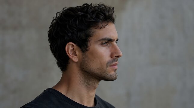 Side profile of handsome man with curly hair