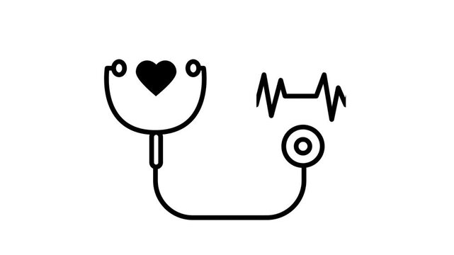 A stethoscope beside a heart rate monitor icon symbolizing medical checkups, cardiac health monitoring, and clinical healthcare examination process